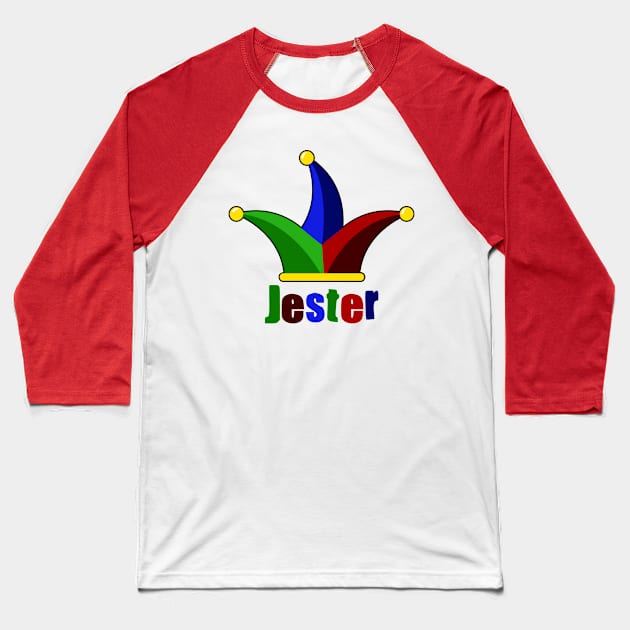 Jester with jester hat in green, blue, red, yellow and black Baseball T-Shirt by SHENNIX